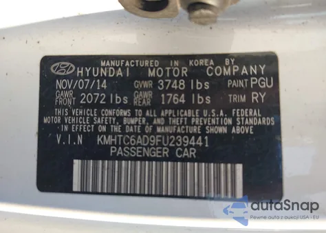 2015 Hyundai Veloster z USA, uszkodzony, nr VIN KMHTC6AD9FU239441